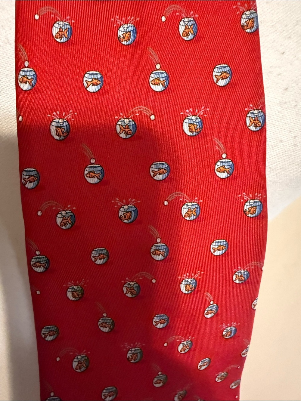 Salvatore Ferragamo Silk Tie Red Fishbowl Print Italian Necktie RARE